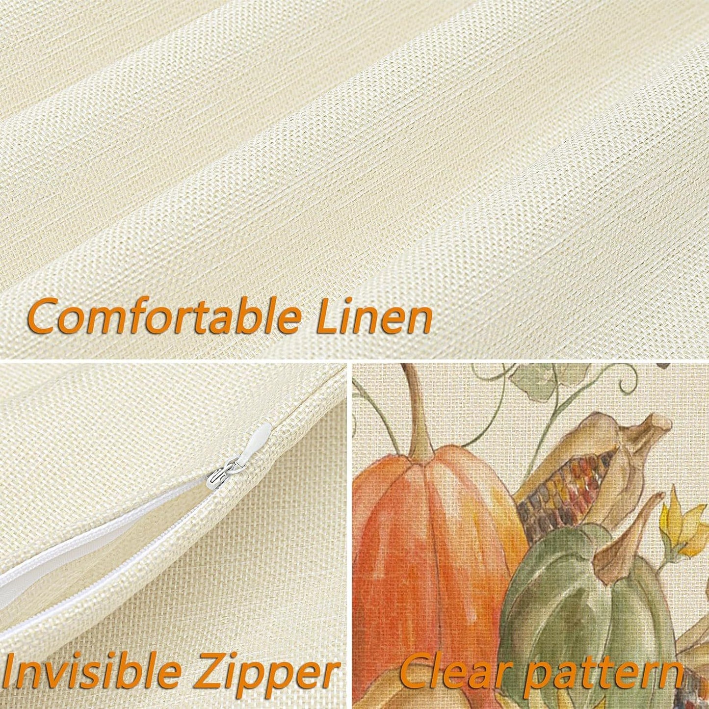 Thanksgiving Pillow Covers Set of 4 – Fall Pumpkin Farmhouse Decor (18x18in)