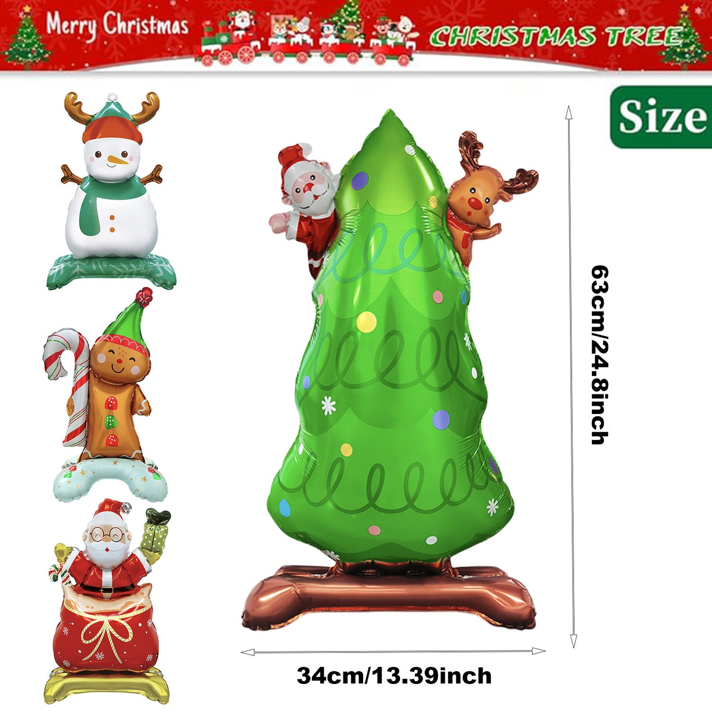 8PCS Christmas 3D Foil Balloons – Santa, Snowman & Xmas Tree Decorations