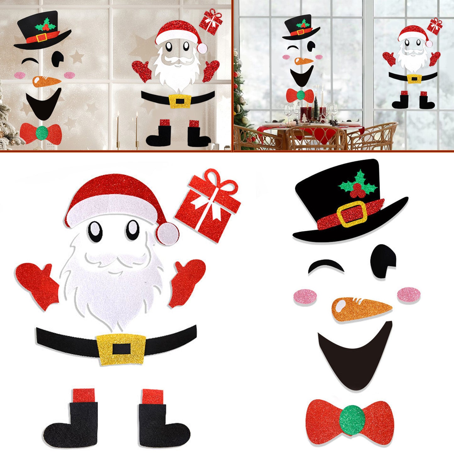 2PCS Christmas Door Stickers – Santa Claus & Snowman Wall/Window Decorations