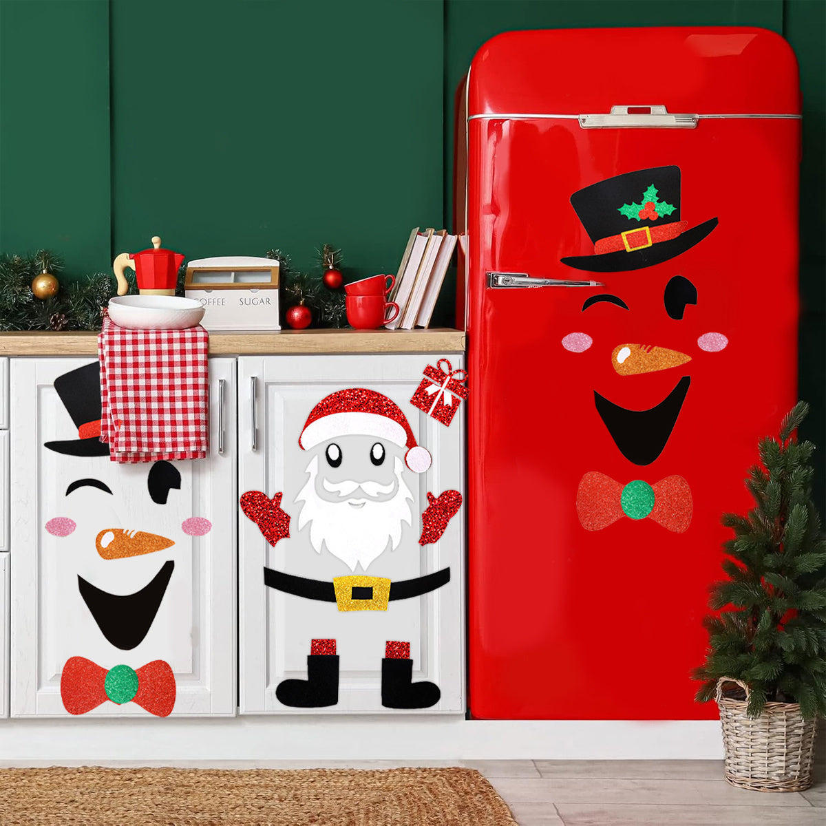 2PCS Christmas Door Stickers – Santa Claus & Snowman Wall/Window Decorations