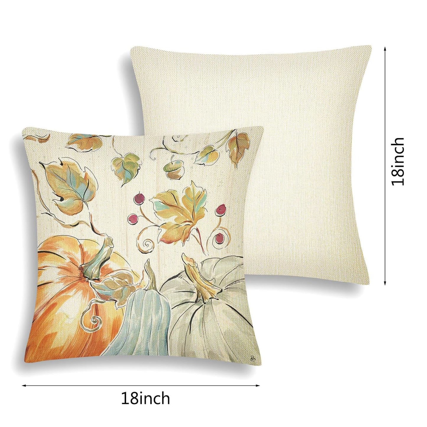 Thanksgiving Pillow Covers Set of 4 – Fall Pumpkin Farmhouse Decor (18x18in)