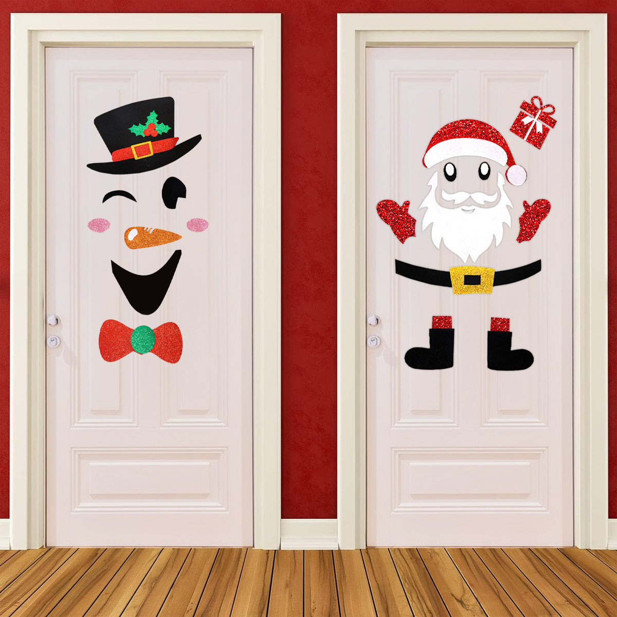2PCS Christmas Door Stickers – Santa Claus & Snowman Wall/Window Decorations