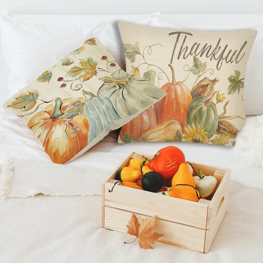 Thanksgiving Pillow Covers Set of 4 – Fall Pumpkin Farmhouse Decor (18x18in)