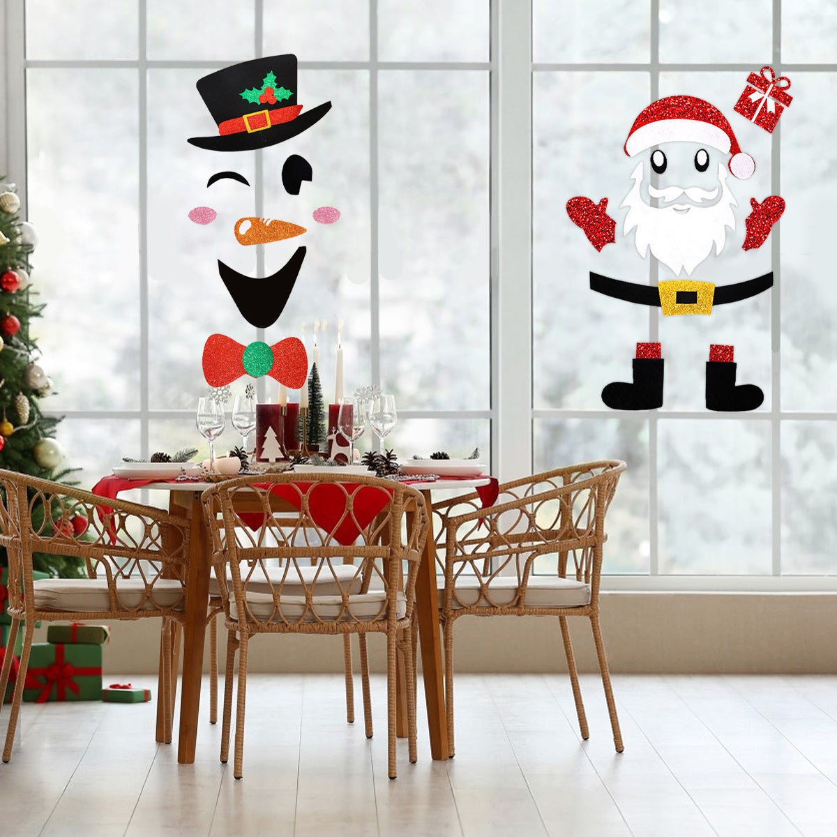 2PCS Christmas Door Stickers – Santa Claus & Snowman Wall/Window Decorations